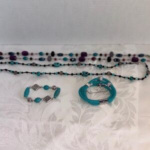 Lot Turquoise/Teal and Multi colored Colored Beaded Jewelry Necklaces Bracelet